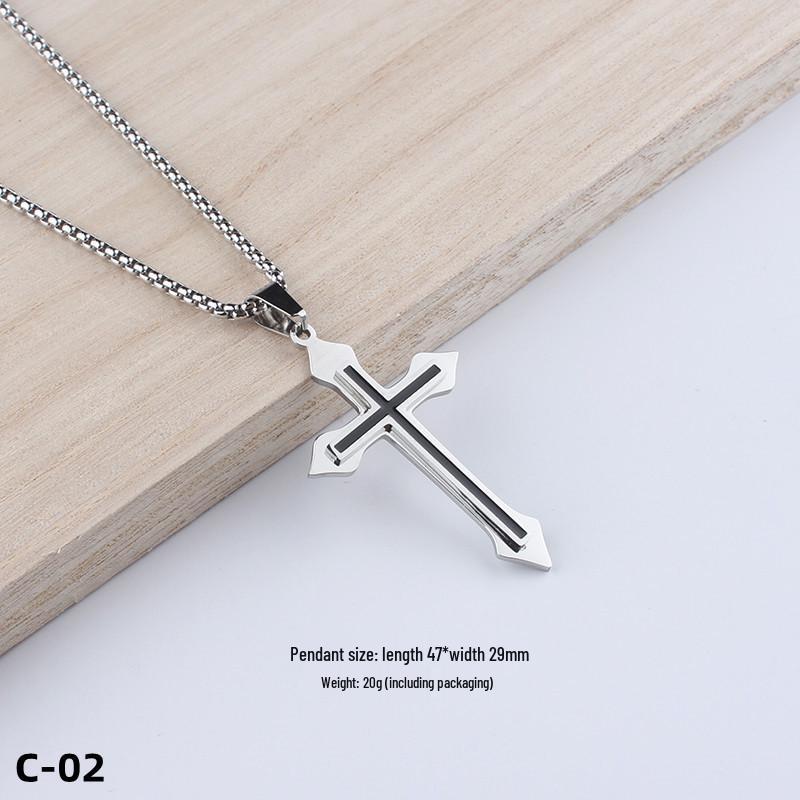 Colier Unisex cu Pandantiv Cruce Stil Hip-Hop - Accesoriu Bijuterie din Oțel Inoxidabil