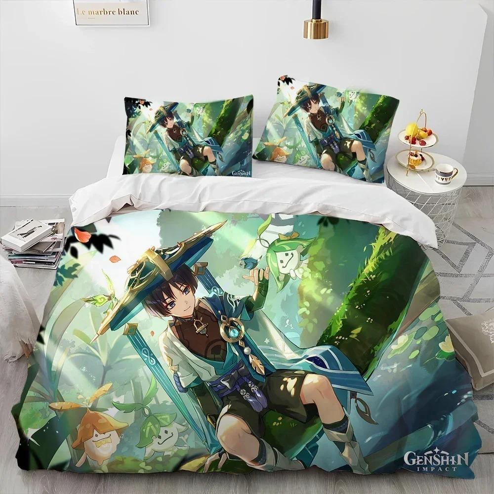 Comforter 3D Print Genshin Impact Game Bedding Set Bedroom Soft Modern S Comefortable Kids And