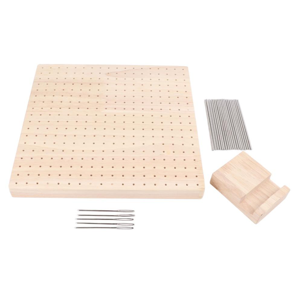 Smooth Surface Wooden Blocking Board with Pins Square Crochet Tool Holed Durable Positioning Board Crochet Craft
