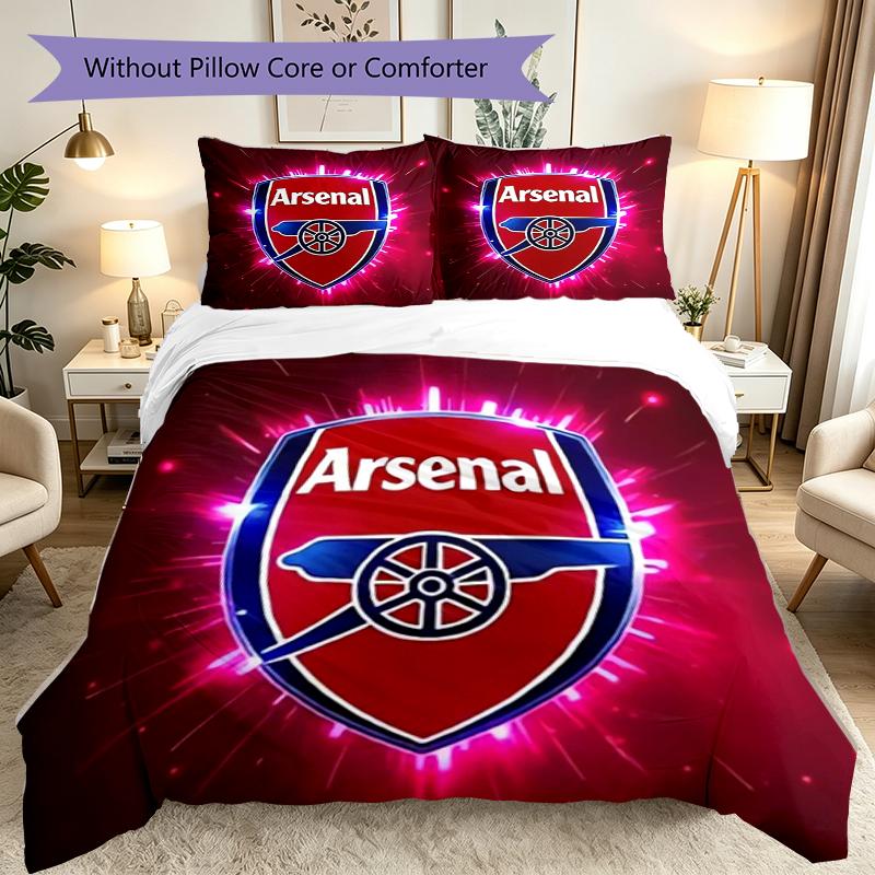 Football Club Duvet Cover Set - 3pcs Polyester Bedding Set with Digital Print, 1 Comforter Cover & 2 Pillow Shams