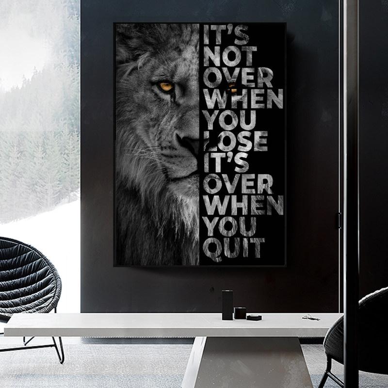 Black Lion with Inspirational Words Wall Canvas Art Painting Posters And Prints On Canvas Art Picture for Living Room Home Decor