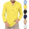 Men's Stand Collar Long-Sleeved Shirt Spring/Autumn Casual Solid-Colour Loose-Fit Shirt Men's Beachwear Holiday Top