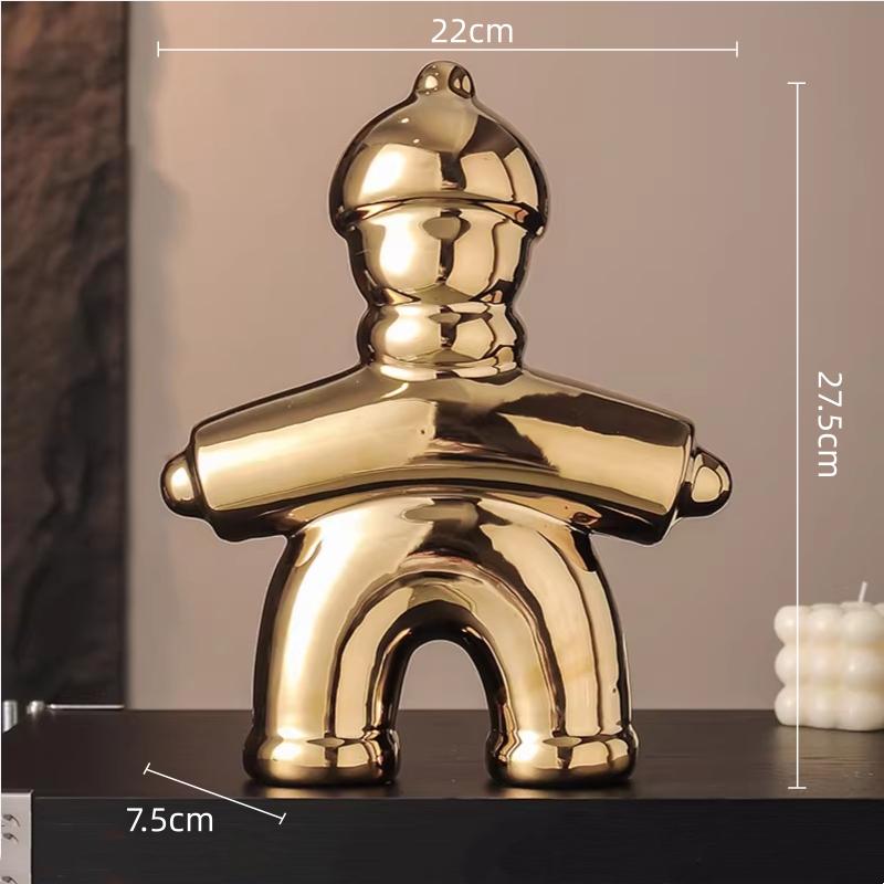Ceramic Handicrafts Chinese Traditional Retro Abstract Sculpture History Human-shaped Sculpture Gold Font  Decorative Figurines