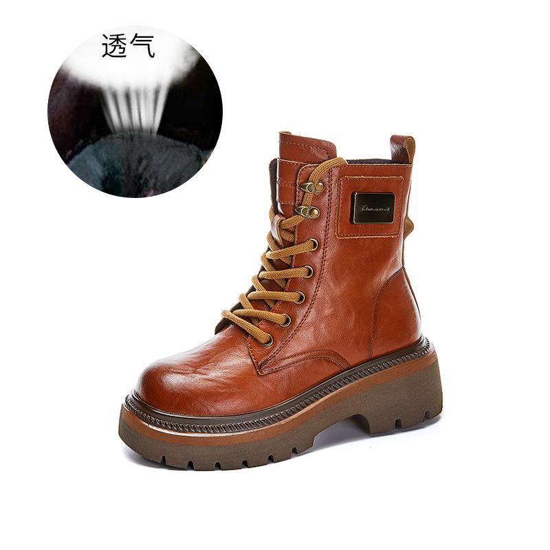 Leather British Martin boots women's 2025 winter new thin retro women's boots thick sole heightening women's short boots women