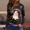 Women's Fashion Long Sleeve Tunic Top with Halloween Print and Side Slits - Round Neck Blouse for Party