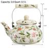 2.5 Quart Vintage Enamel Tea Kettle Green Floral Enamel on Steel Teapot with Handle for Stovetop Home Afternoon Tea Set Kettle
