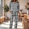 Set Pigiama da Donna a Manica Lunga con Scollo Rotondo, Coulisse e Gamba Larga per Casa e Sonno Casual