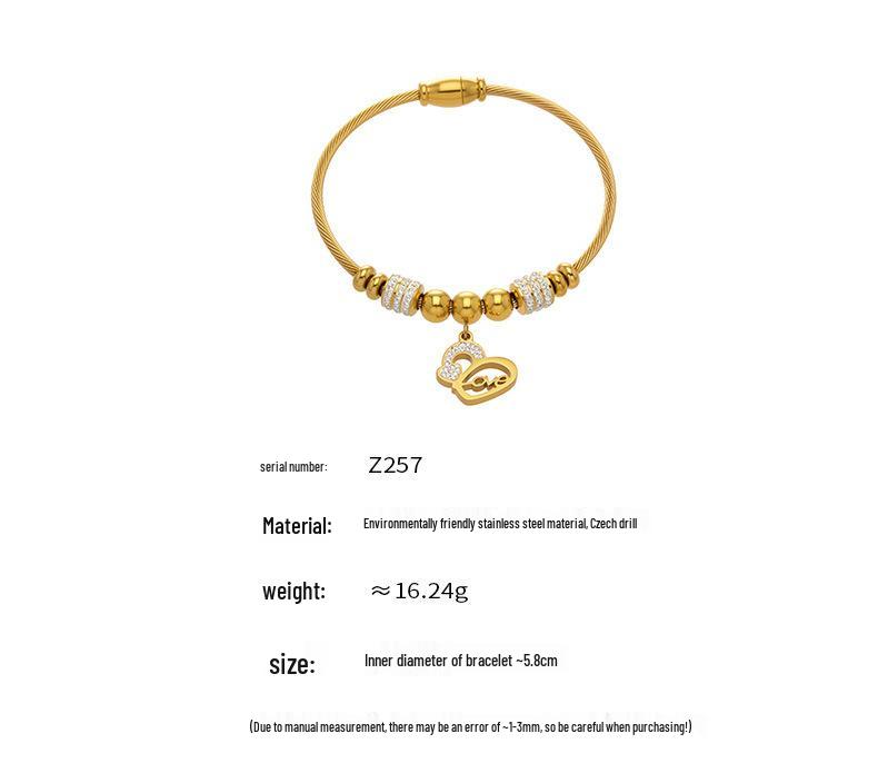 18K Gold-Plated Stainless Steel Geometric Zircon Bracelet Set - European & American Style, Personalized High-Texture Design.