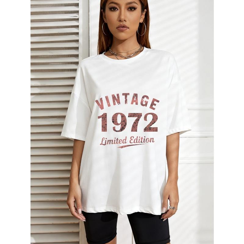 

White Oversized T Shirt Vintage 1972 Limited Edition Print Casual Streetwear For Women Summer Fashion Top XXXXL білий