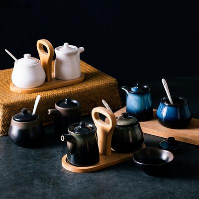 Creative Ceramics Spice Jar Seasoning Box Oil Salt Sugar Pepper Shaker Condiments Storage Bottle Holder Kitchen Gadget