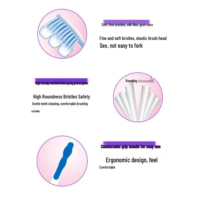 Silk-Like Soft Adult Toothbrush, Gentle Gum Protection, with Fine Elastic Bristles, Ideal for Men and Women. Adult