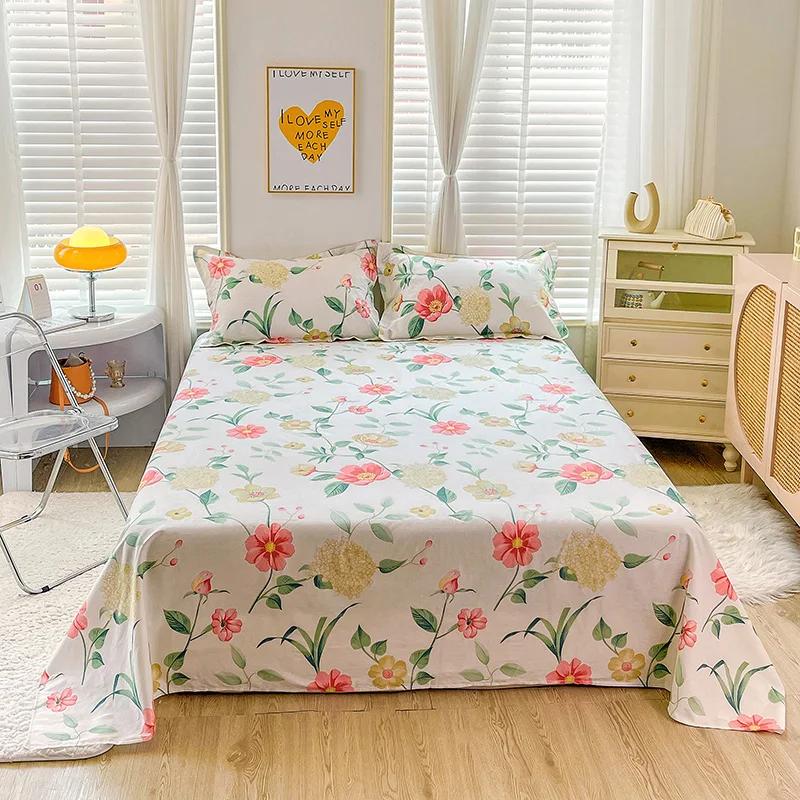 Pink Floral Bed Sheet Set Soft Cotton 4 Pieces Queen Botanical Bed Set, 8 Inch Deep Pocket Fitted Sheet, Flat Sheet, Pillowcases