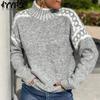 Maglioni da Donna Moda Casual Autunno Inverno Stampa Color Block Manica Lunga Collo Alto
