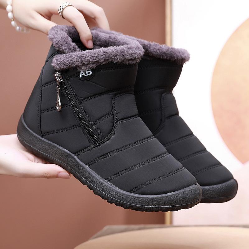 Winter Mid-Top Casual Baumwolle gepolsterte Schuhe Reißverschluss Fleece-gefütterte Baumwollstiefel Wasserdichte Schneestiefel