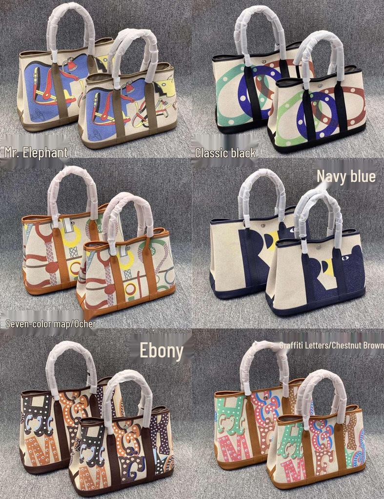 Doodle Garden Hand-Painted Cowhide & Linen Patchwork Women's Bag - Handbag, Shoulder, Crossbody, 2025.