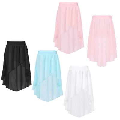 Kids Girls High Low Chiffon Ballet Dance Wrap Skirt for Ballroom Latin Salsa Tango Dance Wear Performance