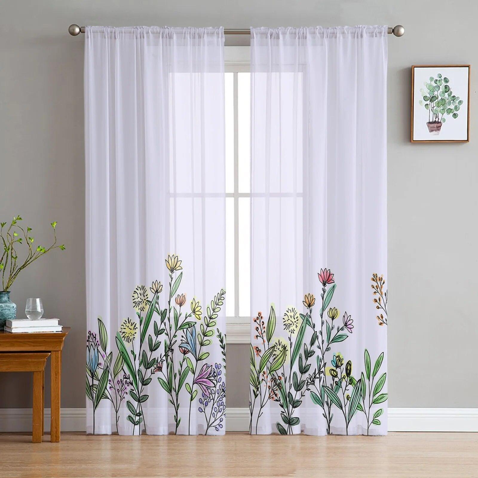 

Фиолетовый цветочный винтажный лавандовый вуаль, прозрачные шторы для гостиной, окна, шифоновый тюль, занавеска для кухни, спальни, домашний декор 135W x 244H(cm) x2