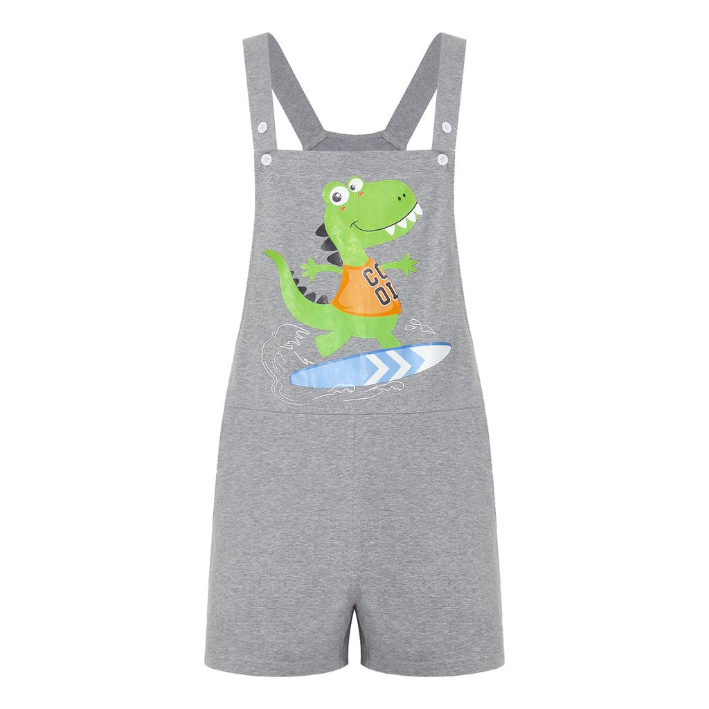 S-XXL Tuta Pigiama da Uomo con Stampa Dinosauro Cartone Animato Colore a Blocchi Posteriore Tasche Spallacci Regolabili Shorts a Salopette Tuta Pigiami
