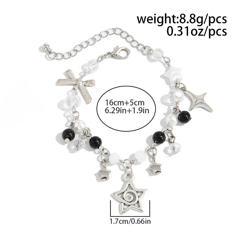 Hip-hop Retro Hollowed-out Spiral Star-shaped Bowknot Pendant Imitation Crystal Beaded Bracelet for Women Y2k Fashion Jewelry