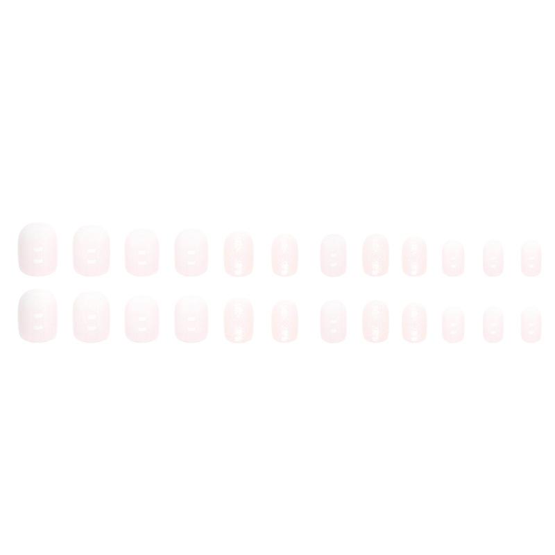 24 Pieces Simple Pink and Tender Girl Manicure, Sweet and Cute Aurora Glitter, Fake Nails, Wearable Short Manicure Film