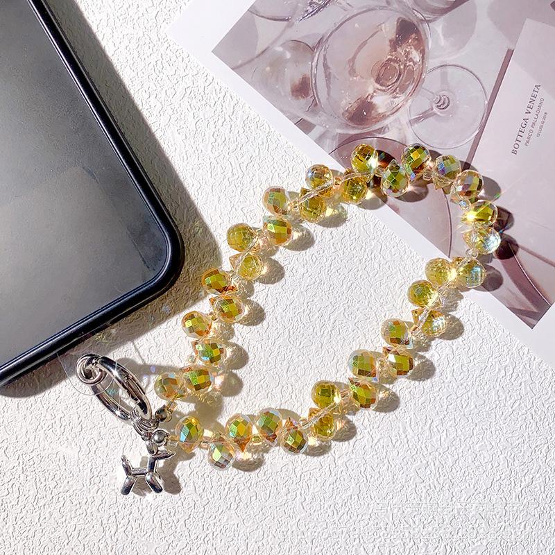 Chaveiro Portátil de Luxo Y2K com Glitter e Cristais Corrente de Contas Pulseira Lanyard Curto com Clipe Peça para Capa de Celular Ornamento da Moda