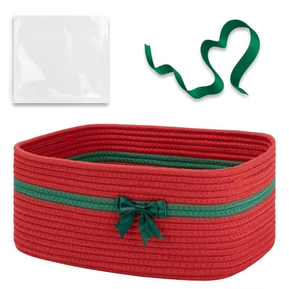 Ribbon Cotton Rope Basket With Handle Christmas Gift Container Square Storage Basket Home Storage