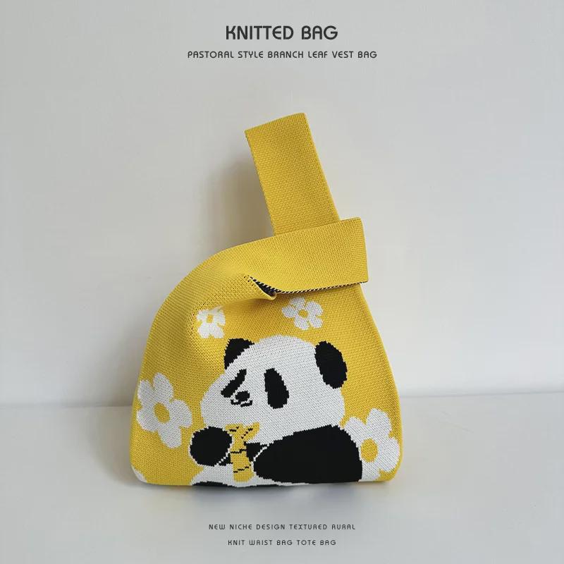 Cute Panda Casual Tote Bag: Trendy, Versatile, Polyester Knit Handbag for Women