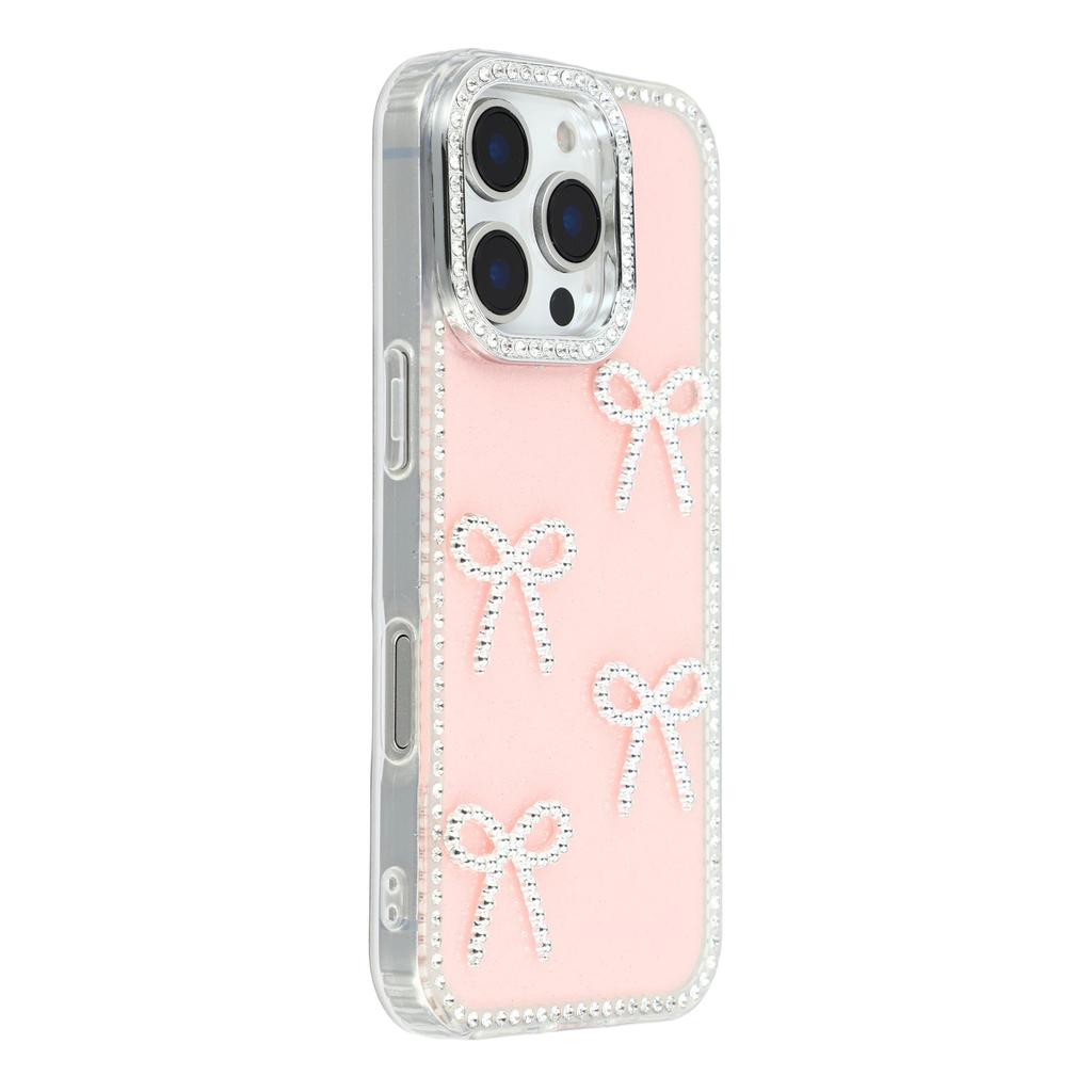 For iPhone 16 Pro Case Rhinestone Edge Butterfly Bow Decor TPU+PC IMD Phone Cover