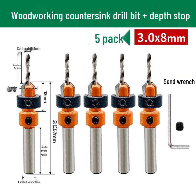 Tapered Countersink Drill Bit with Round Shank for Screw Installation and Woodworking Hole Opening