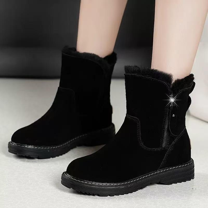 New Winter Fur Integrated Versatile Women's Cotton Shoes Piled Warm Thickened Cold-proof and Frost-resistant Snow Boots Women