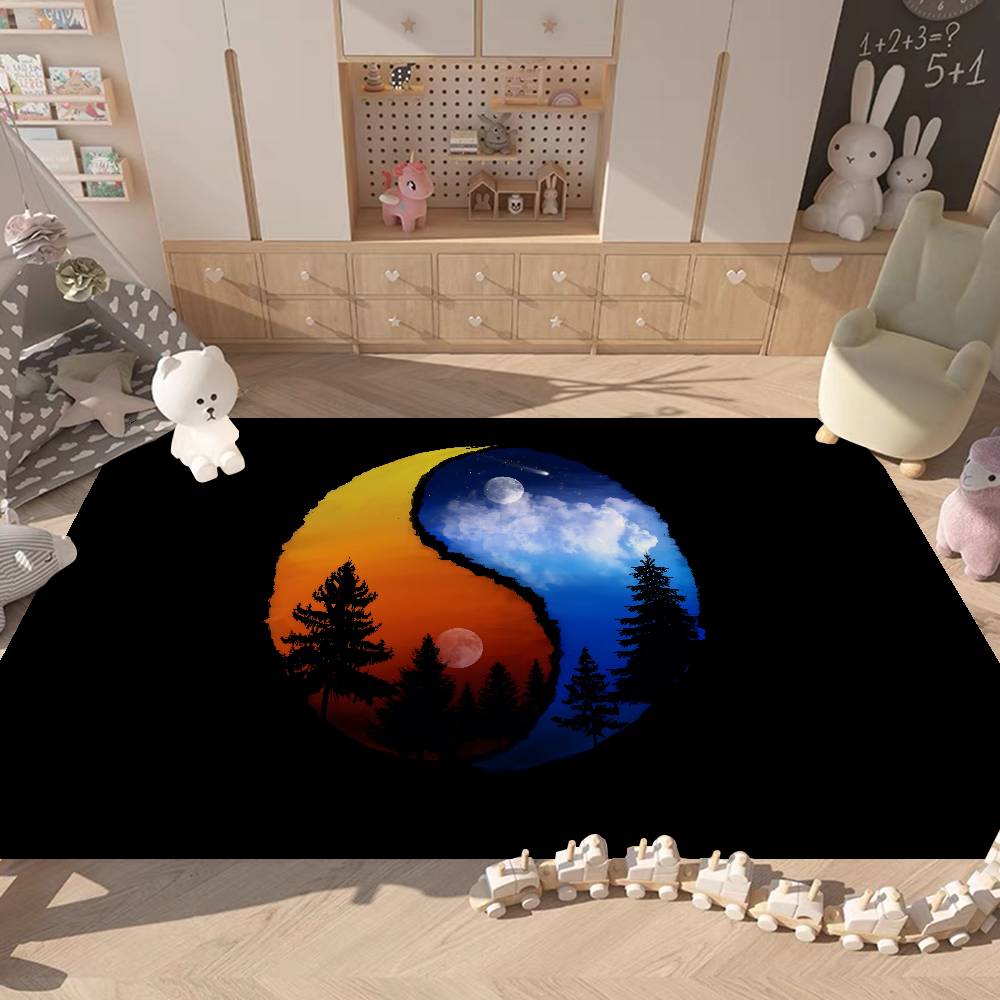 Chinese Tai Chi Bagua Yin Yang Door Mat Washable Non-Slip Living Room Sofa Chairs Area Mat Kitchen Bedside Area Rugs