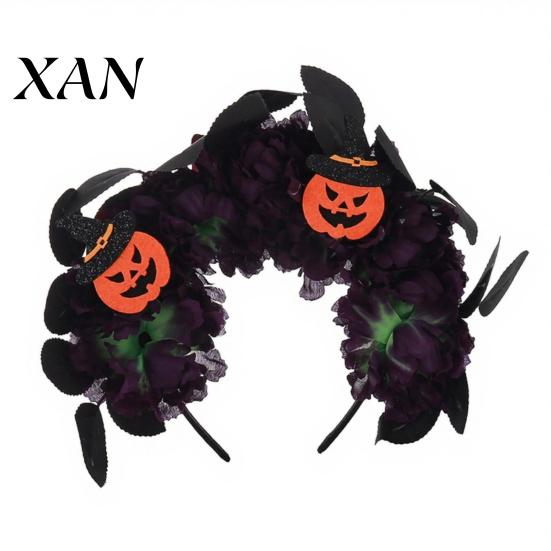 Photogenic Headband For Women Halloween Floral Headband, Handmade 3D Shape Widened Fit Seasonal Festive Headwear Hair Hoop, Non-Slip with Pumpkin