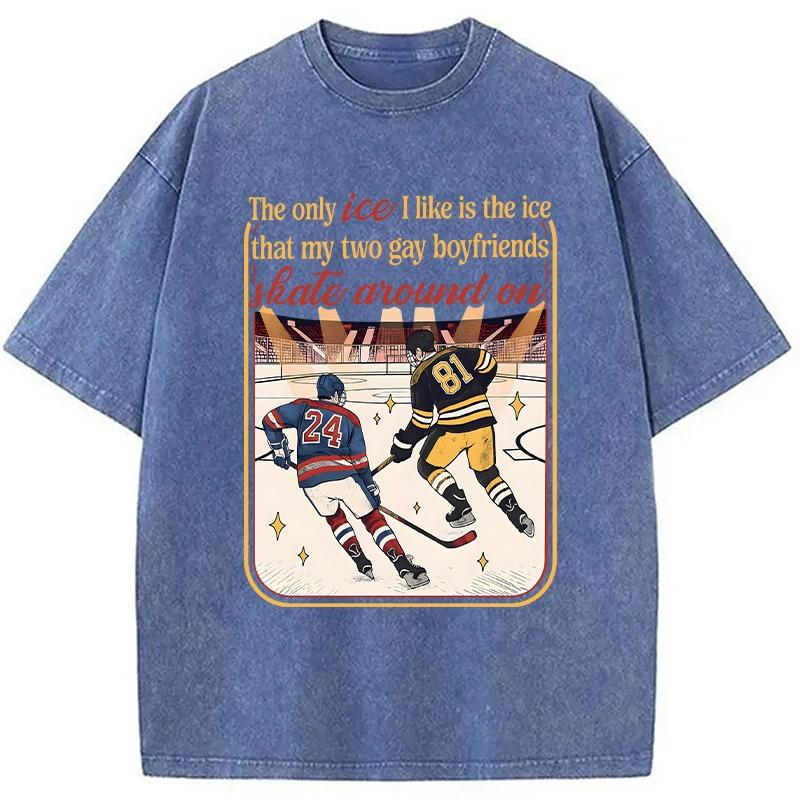 Fashion Ice Hockey Print T-shirt Summer Men's Holiday Short Sleeve Washed Acid Tees Casual Loose Button Down Clothings