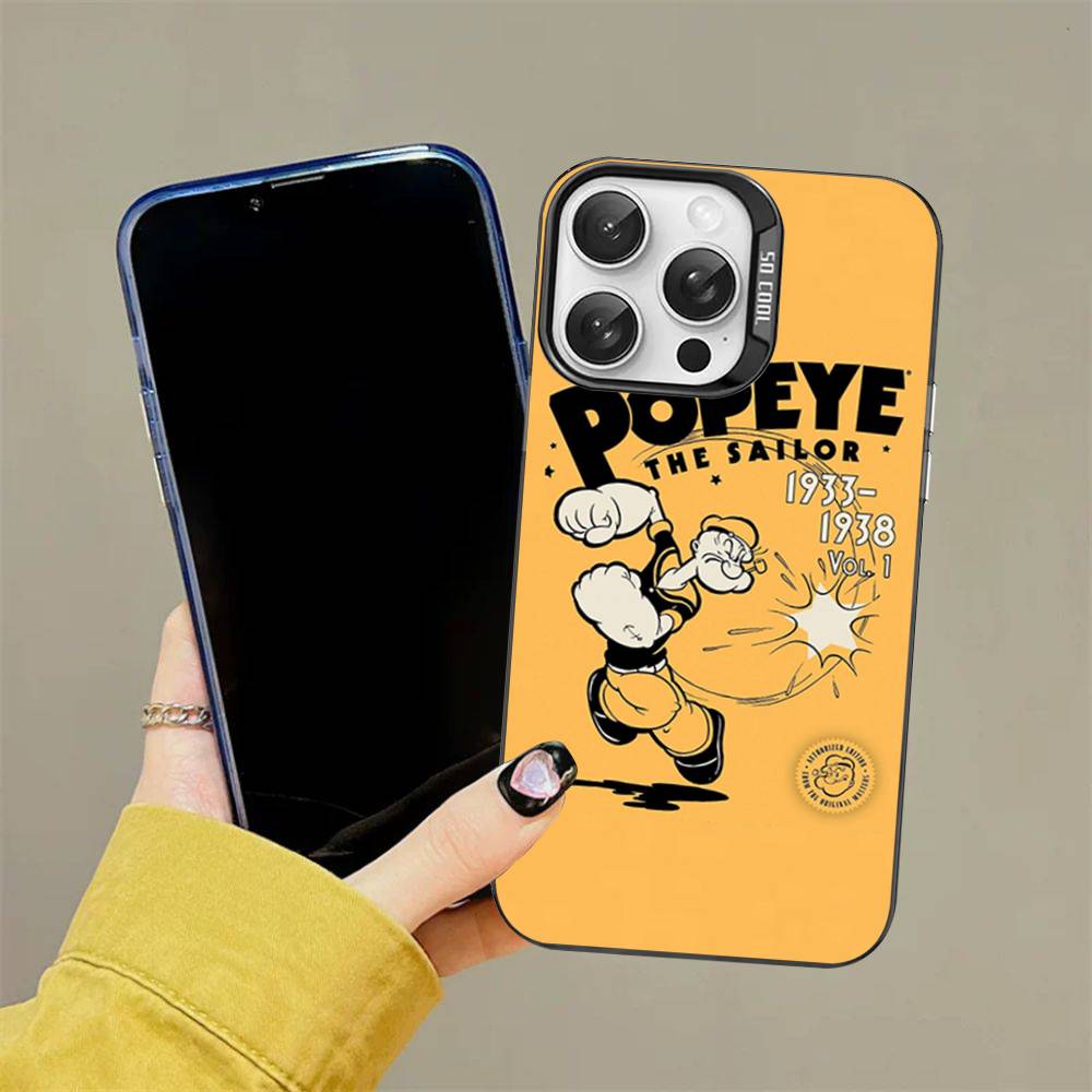 Classic P-Popeye Comics Animation Phone Case Color Silver Shell For lPhone 17 16 16e 15 14 13 12 11 Pro Max Plus