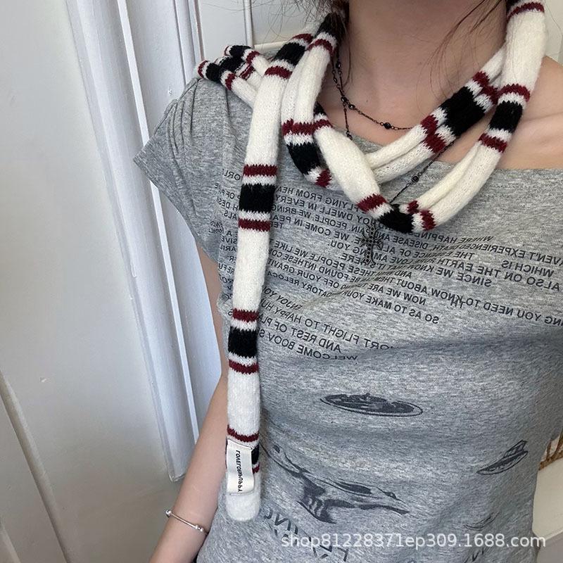 Striped Knitted Scarf Neck Warmer - Y2K Style for Women