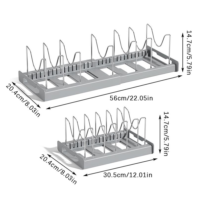 1Pc Delicate Pot Storage Rack Expandable Pan Shelf Organizer Pot Organizer For Baking Frying Rack With 7 Adjustable Compartments