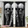 2pcs   Curtains Roller Blinds  print Black Skull Print 100% Polyester (without rod) Stuff Clearance Use for Bedroom