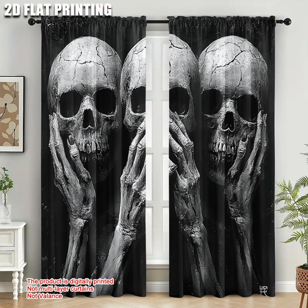 2pcs   Curtains Roller Blinds  print Black Skull Print 100% Polyester (without rod) Stuff Clearance Use for Bedroom