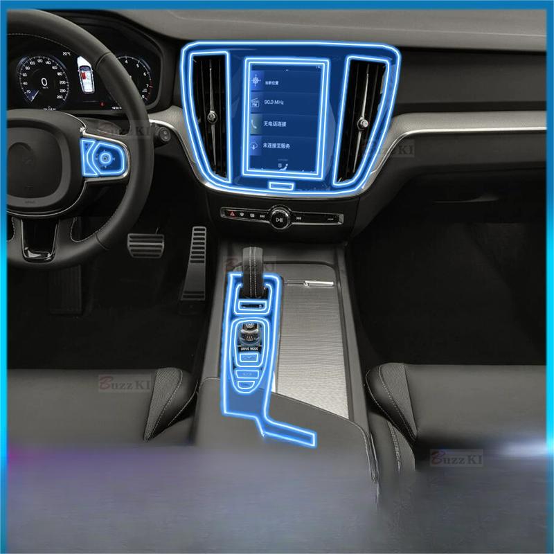 Para Volvo S90 2015- Película Protectora Transparente de TPU Interior del Coche Pegatina Antiarañazos Consola Central Palanca de Cambios Navegación Salpicadero