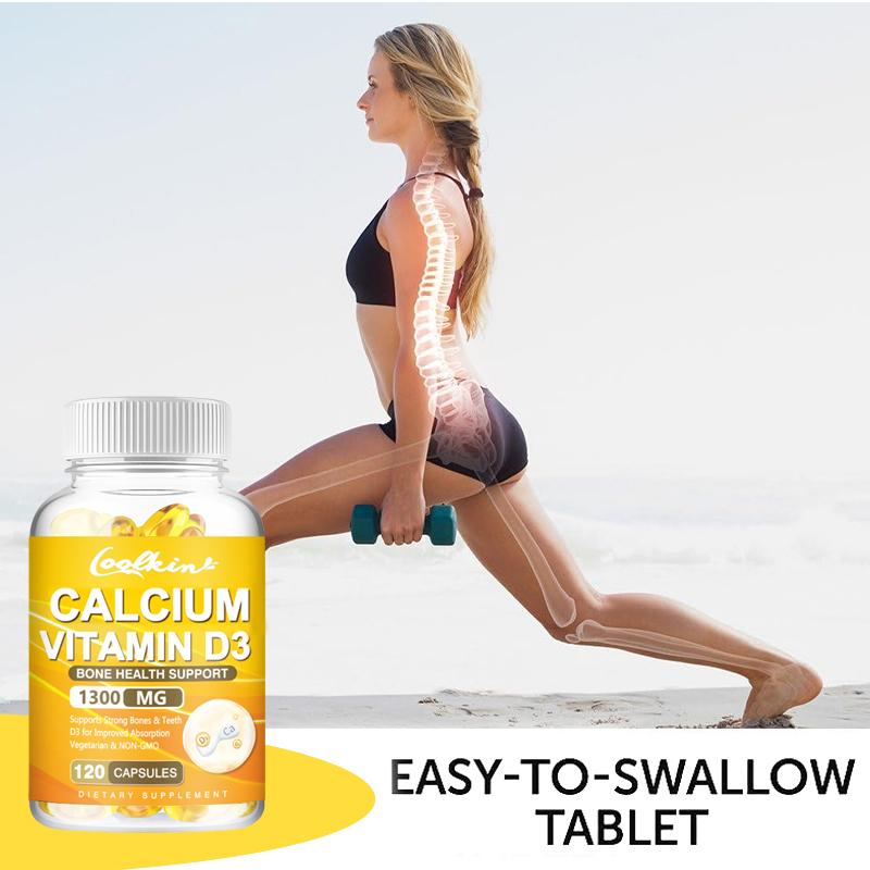 Coolkin - 1300mg Calcium + Vitamin D3 Capsules - For bone, teeth, and muscle health