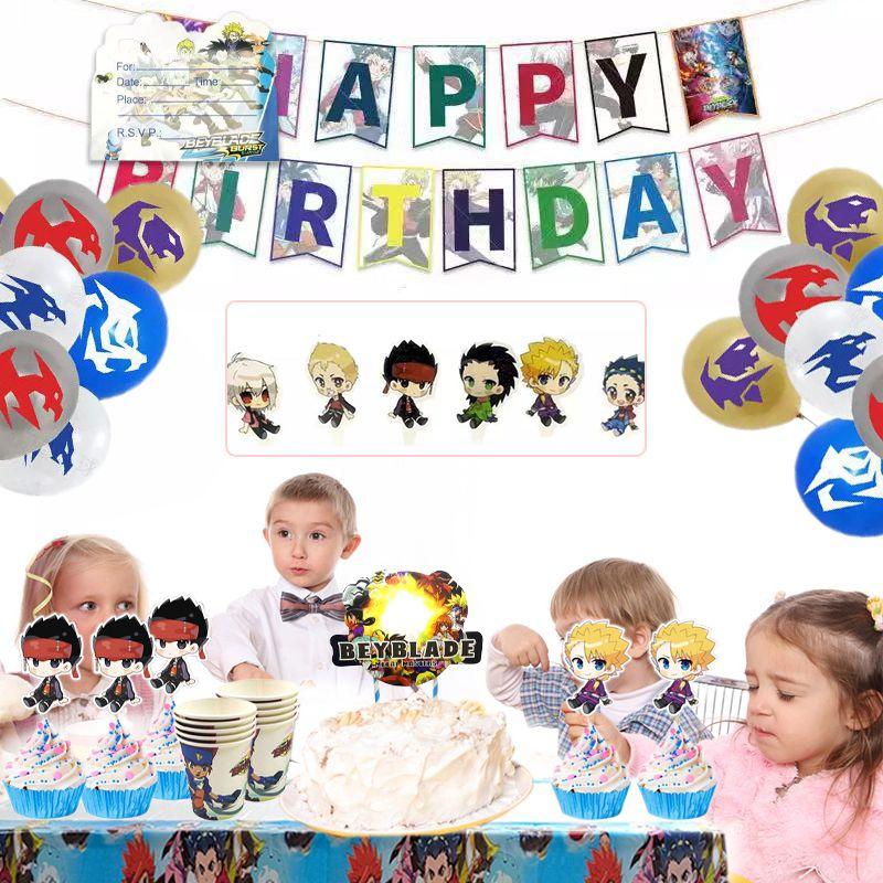 Vibrant Happy Birthday Balloons Beyblade Burst Theme Party Set For Boys Celebrations