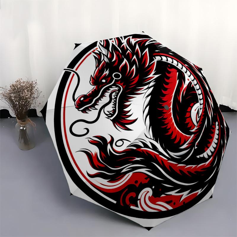 1pc Red Dragon Yin Yang Symbol Umbrella with Plastic Handle,Suitable for All Seasons Home Travel Outdoor UmbrellaDD1049