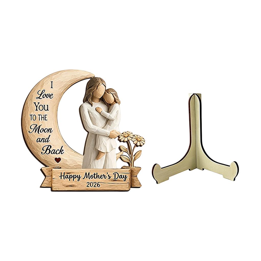 Mother's Day Heart-Shaped Moon Ornament, Wooden Decor For Home And Table Decoration