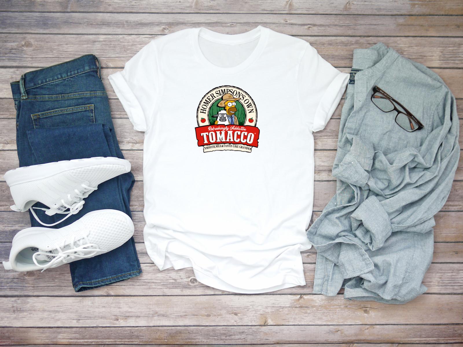 The Simpson Homer Simpson Tomacco Logo Short Sleeve White Men T-shirt F222 S