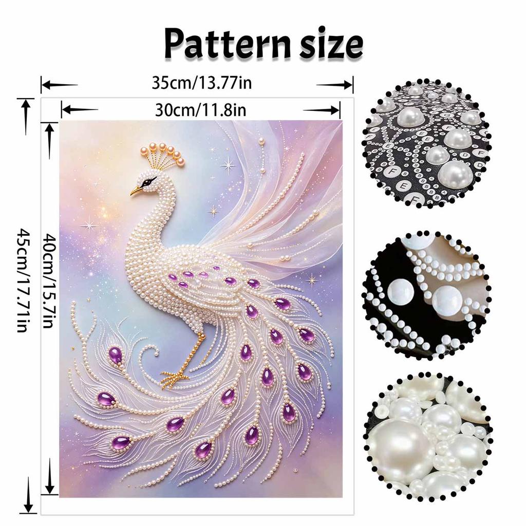 DIY Pearl Bead Art Canvas Peacock Pattern Frameless Creative Craft Painting Kit for Relaxing Home Wall Decoration
