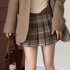 Retro Wool Blend Plaid Midi Skirt: Autumn/Winter, Plus Size, Pleated A-Line, Tummy Control, Anti-Exposure Mini Skirt