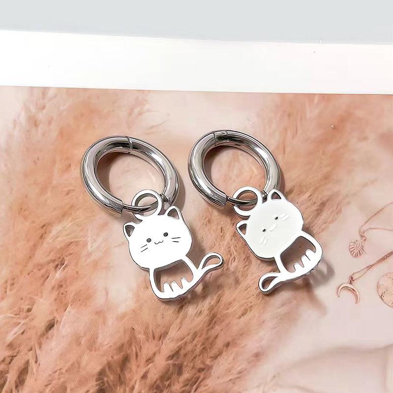 Trendy Titanium Steel Cat Ear Stud Earrings for Men & Women in Korean Punk Style