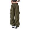 Women Cargo Pants Hip Hop Baggy Solid Color Multi Pockets Elastic Waist Match Top Loose Breathable Lady Trousers