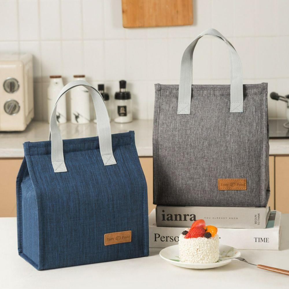 Solid Color Thermal Breakfast Organizer Tote Canvas Lunch Bag Food Hand Bags Waterproof Lunch Bag