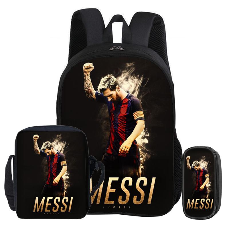 Kids 3Pcs Set Backpack Football Star Rucksack Best Gift Student School Shoulder Bag Pencil Bags M-Messis Bookbag